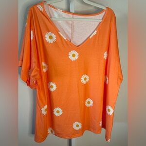 NWOT Women's Orange Daisy V-Neck Top